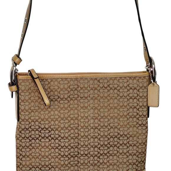 Vintage Y2K Coach Jacquard Small CC Logo Tan Suede Bottom Crossbody Purse - Picture 3 of 10